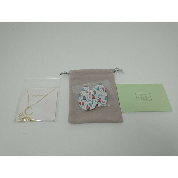 Gold Crescent Moon Necklace On Gold Chain Link with Special Bonus Item Fast Ship - Picture 2 of 5